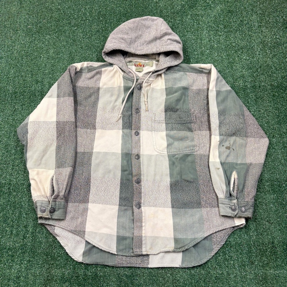 Y2K Anchor Blue WKWR Plaid Hooded Flannel Shirt